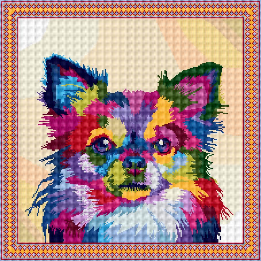Colorful Chinhuahua Dog free cross-stitch pattern