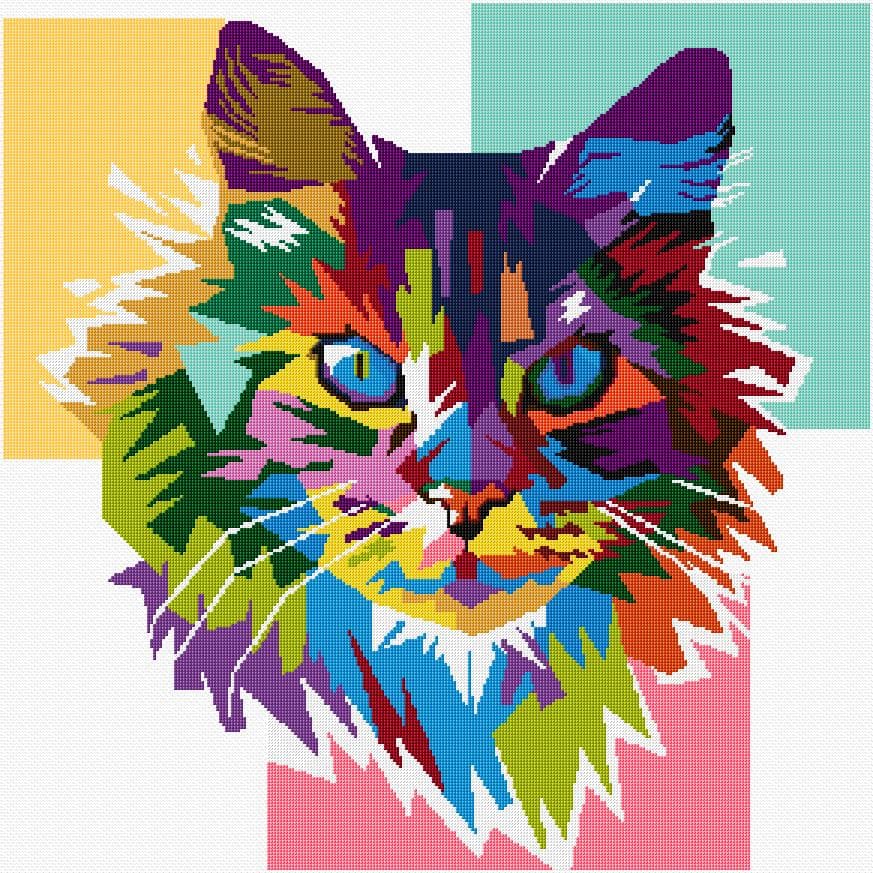 Colorful Cat free cross-stitch pattern