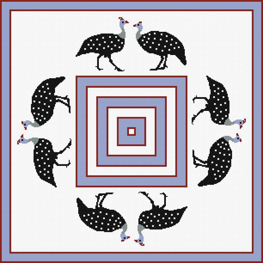 Guinea Fowls for Tablecloth free cross-stitch pattern