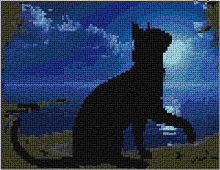 A Cat and a Moon free cross-stitch pattern