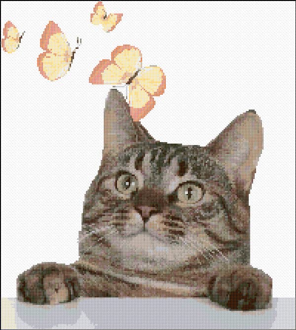 Cat and Butterflies free cross-stitch pattern