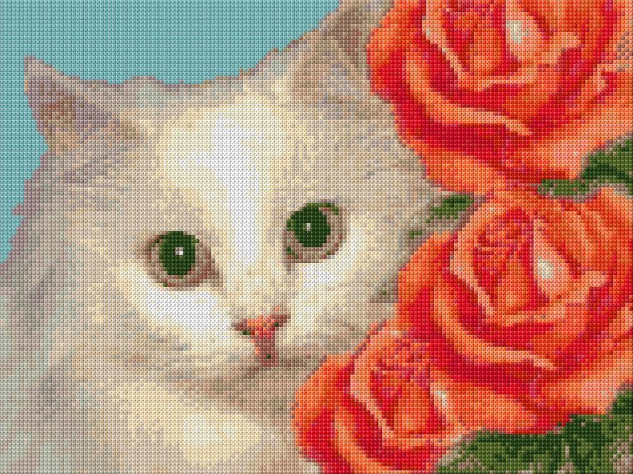 Kitten with Roses free cross-stitch pattern