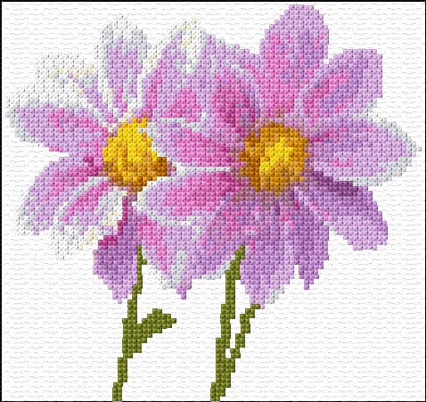 Pink Flowers free cross-stitch pattern