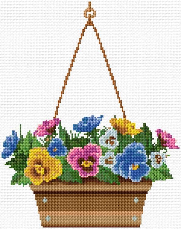 Basket with Pansies free cross-stitch pattern