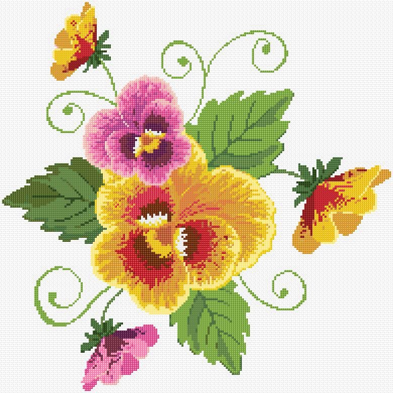 Pansies free cross-stitch pattern