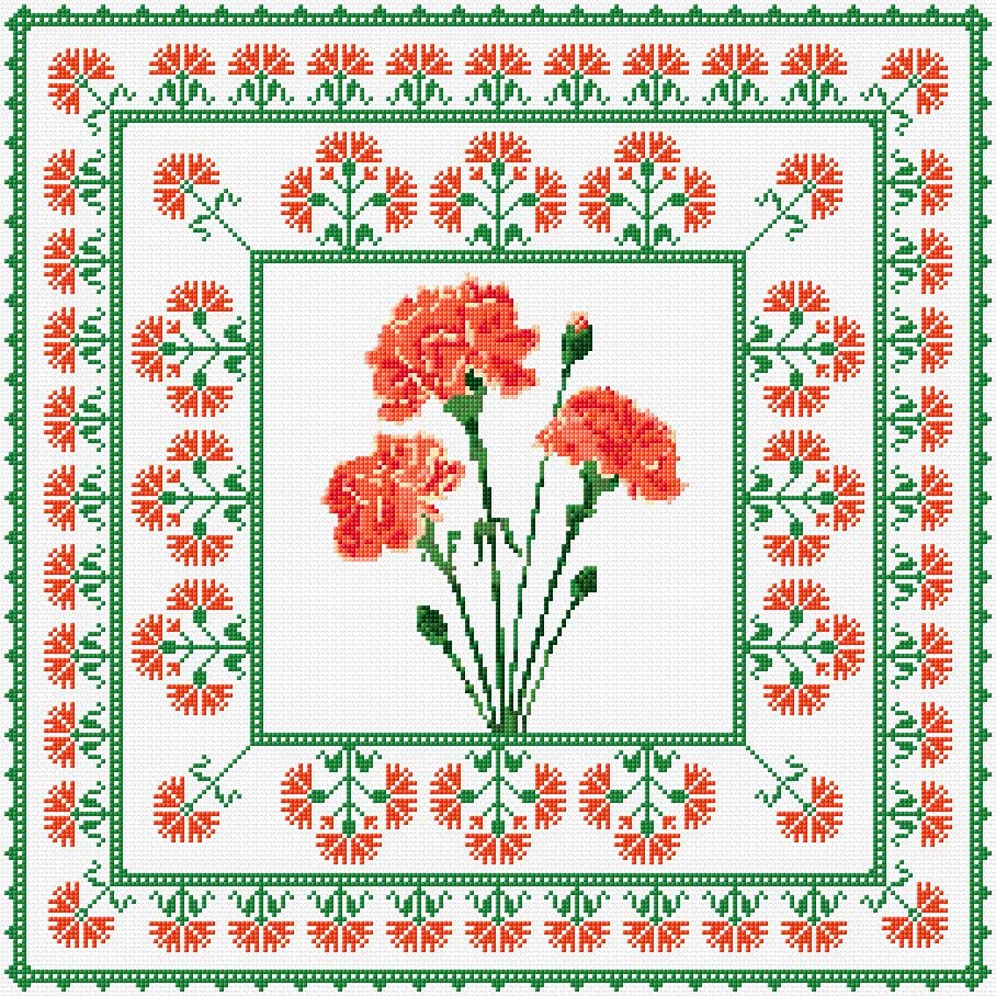 Carnations free cross-stitch pattern