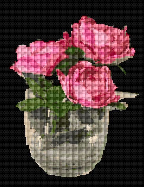Roses in a Jar free cross-stitch pattern