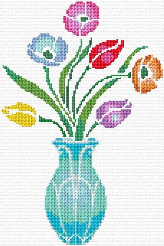 Flower Bouquet Vase free cross-stitch pattern