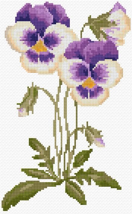 Pansies free cross-stitch pattern