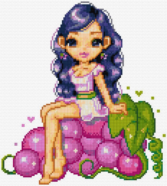 Fairy on Grapes free cross-stitch pattern