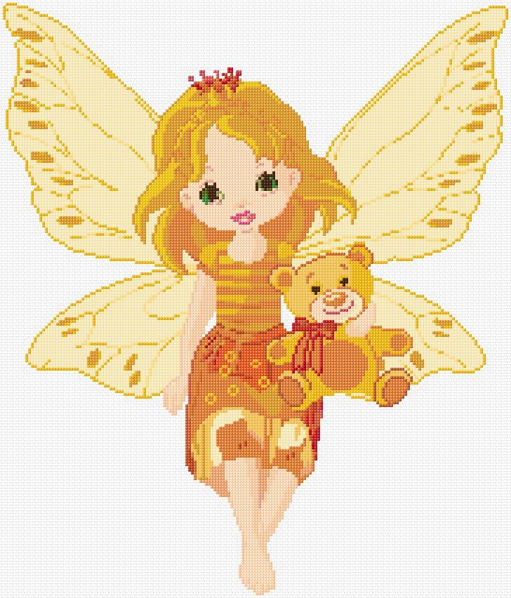 Fairy with Taddy free cross-stitch pattern