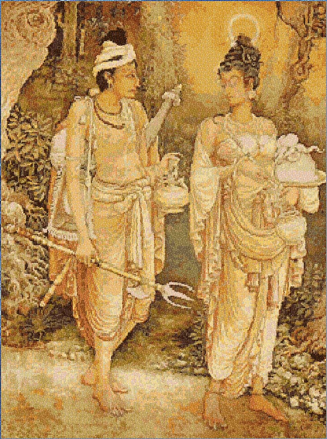 Princess Hemamala and Prince Dantha free cross-stitch pattern