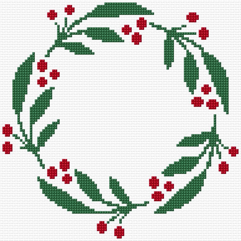 Holly Wreath free cross-stitch pattern