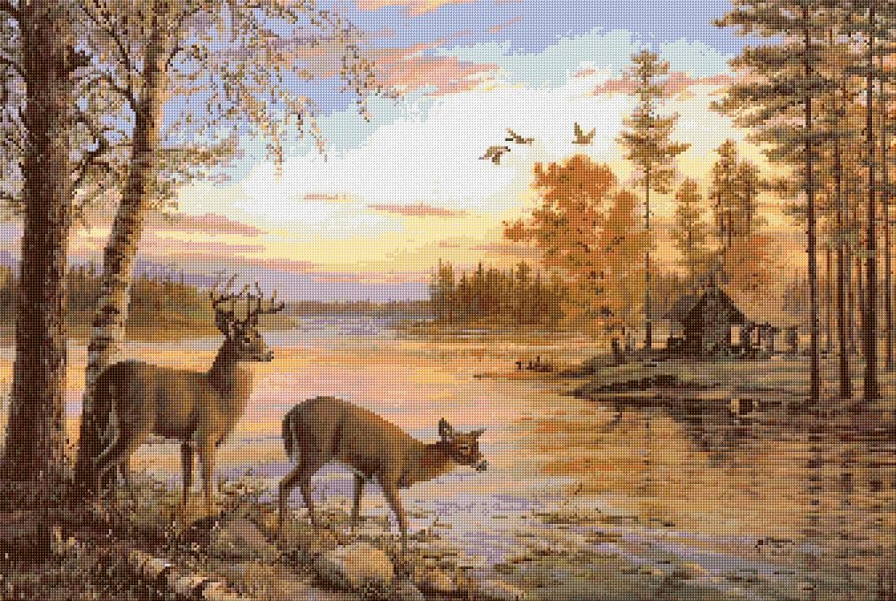 Deers free cross-stitch pattern