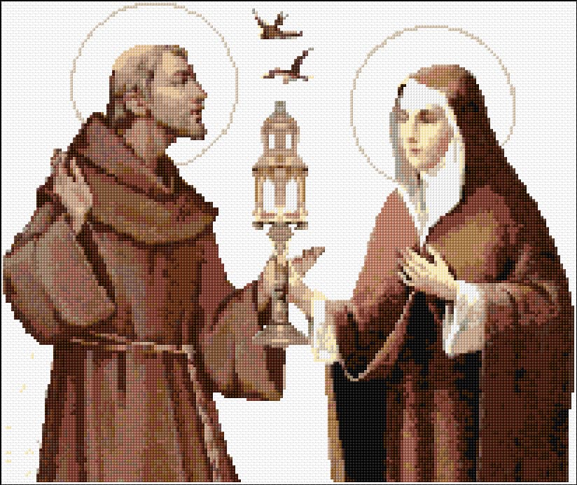 Sts. Francis and Clare of Assisi free cross-stitch pattern