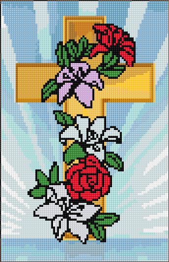 Holy Cross with Flowers free cross-stitch pattern