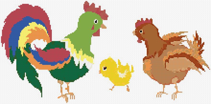 Hen and Rooster free cross-stitch pattern