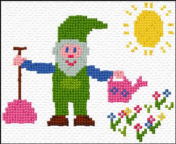 Dwarf in a Garden free cross-stitch pattern