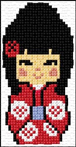 Japanese Kokeshi Doll free cross-stitch pattern