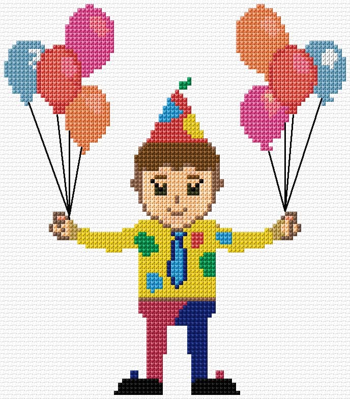 Baloon Man free cross-stitch pattern