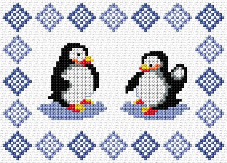 Pinguins free cross-stitch pattern
