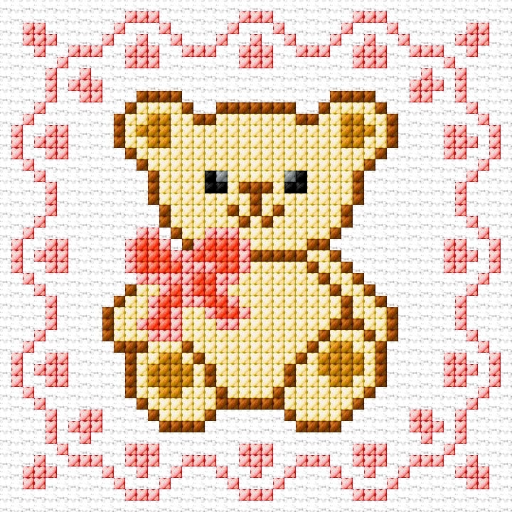 Teddy Bear Girl free cross-stitch pattern