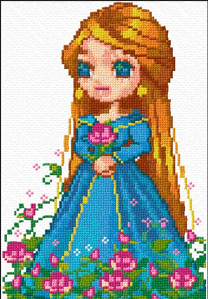 Girl with Flowers free cross-stitch pattern