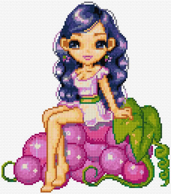 Girl with Grapes free cross-stitch pattern