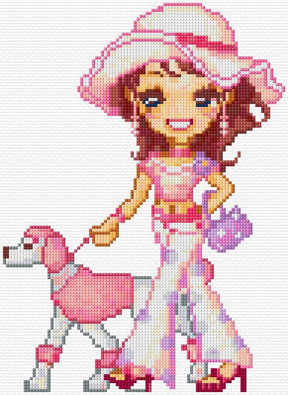 Girl with a Dog free cross-stitch pattern