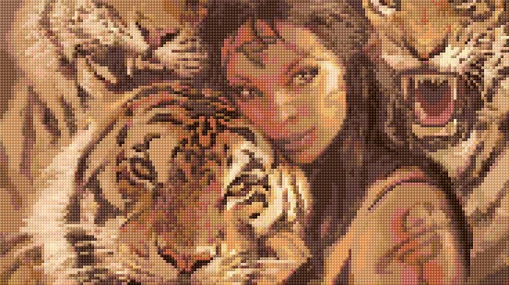 Girl and Tigers free cross-stitch pattern