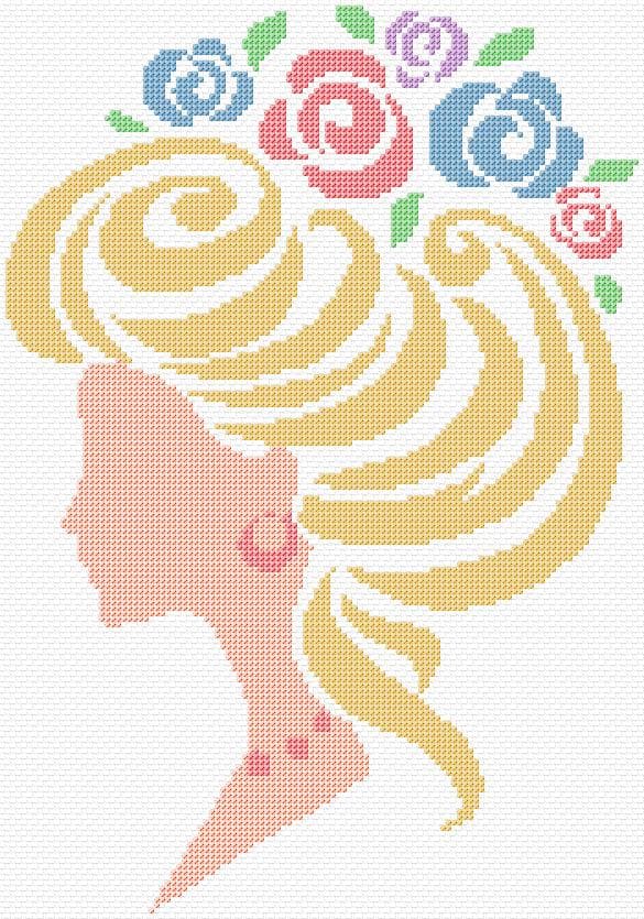 Lady free cross-stitch pattern