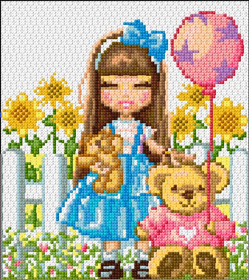 Girl and Teddy free cross-stitch pattern