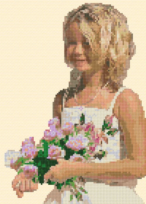 Girl with Flowers free cross-stitch pattern