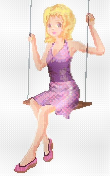 Girl on Swing free cross-stitch pattern