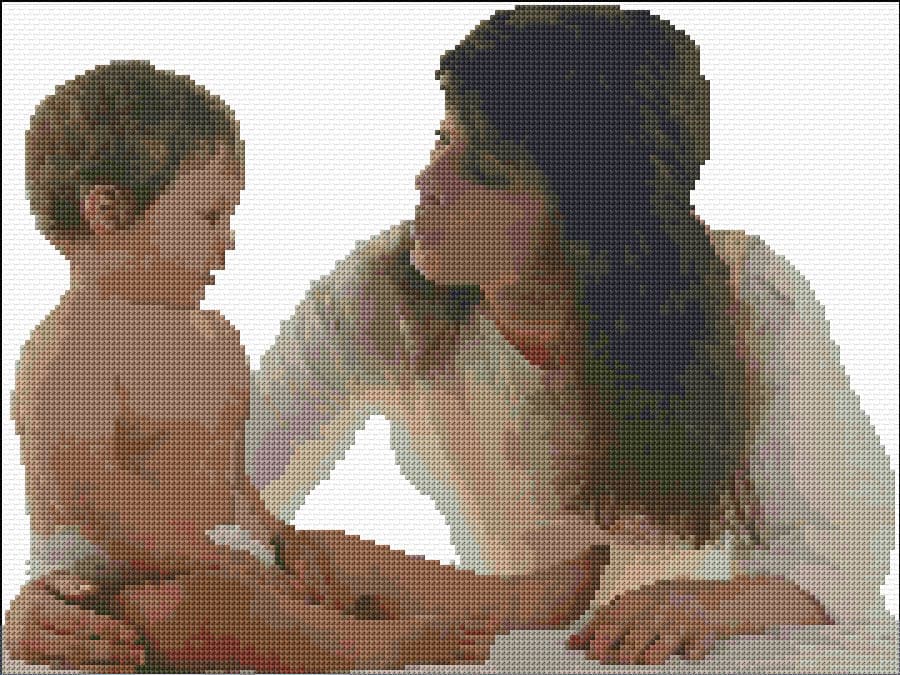 Baby with Mom free cross-stitch pattern