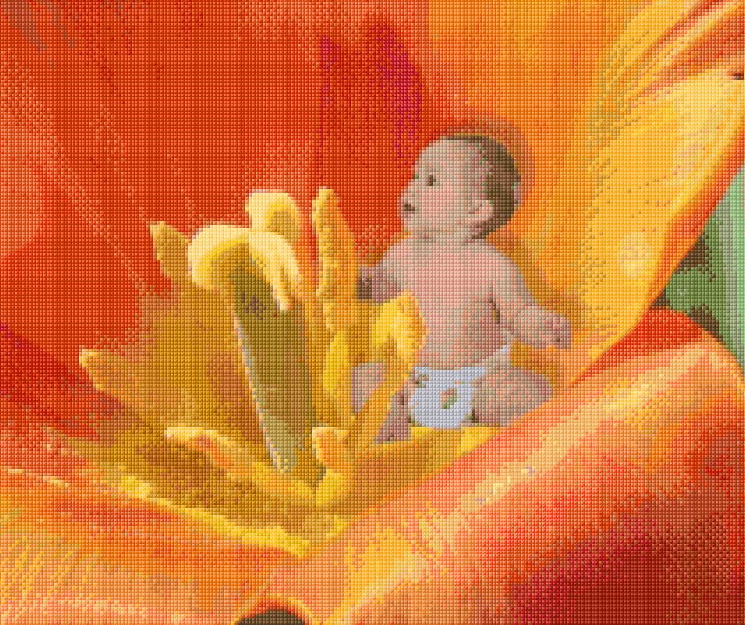 Baby in the Tulip free cross-stitch pattern
