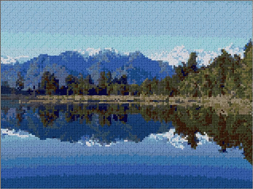 Lake Matheson free cross-stitch pattern