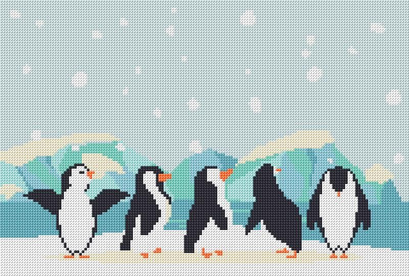 Pinguins free cross-stitch pattern