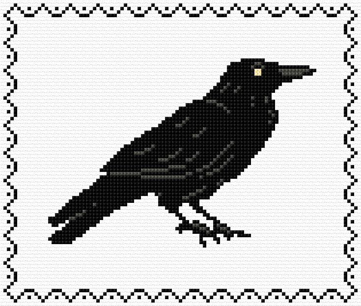Raven free cross-stitch pattern