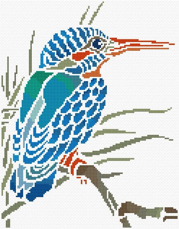 Kingfisher free cross-stitch pattern